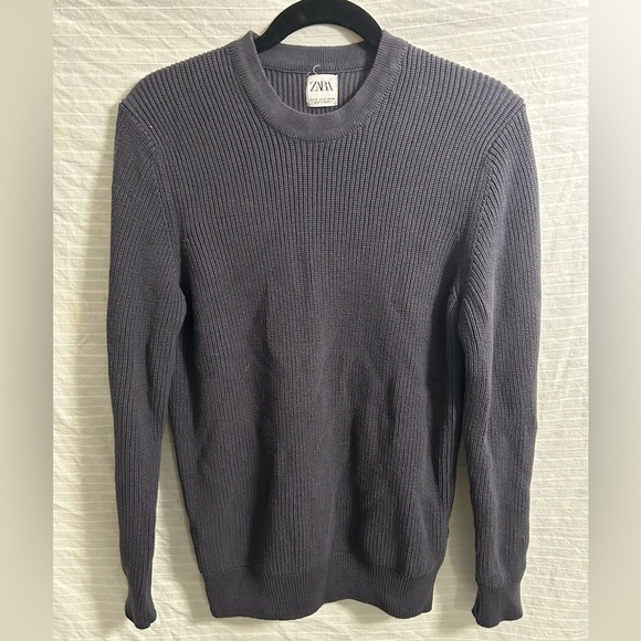 ZARA Mens Textured Cotton Gray Crew Neck Sweater Size M Medium Grey - Picture 1 of 7